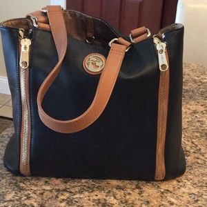 Spartina 449 Black leather shoulder tote